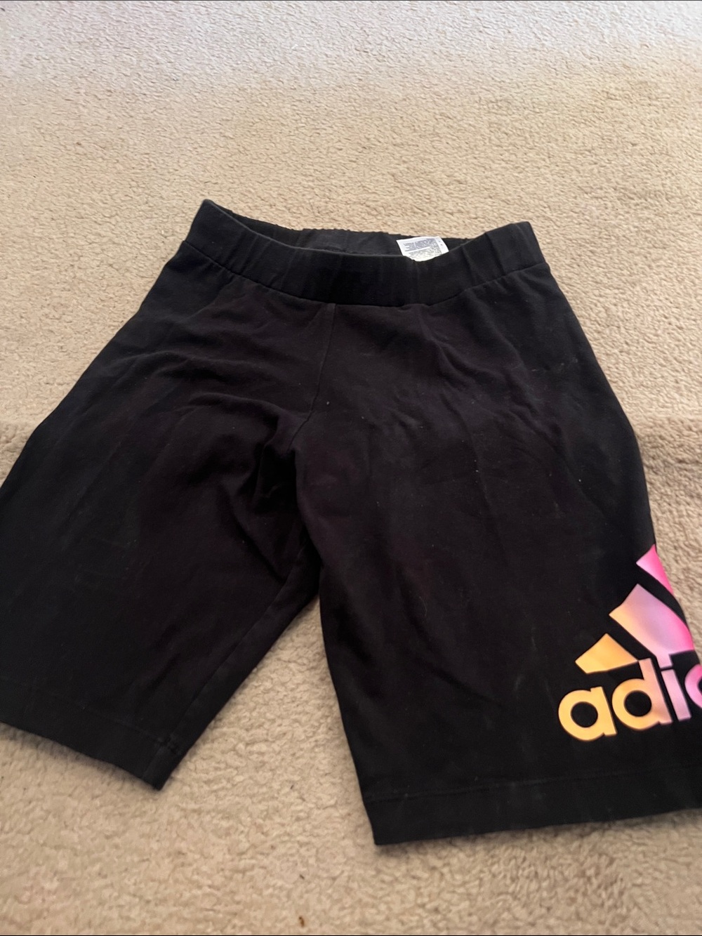 adidas Black Kids' Bike Shorts with Pink-to-Yellow Ombre Logo